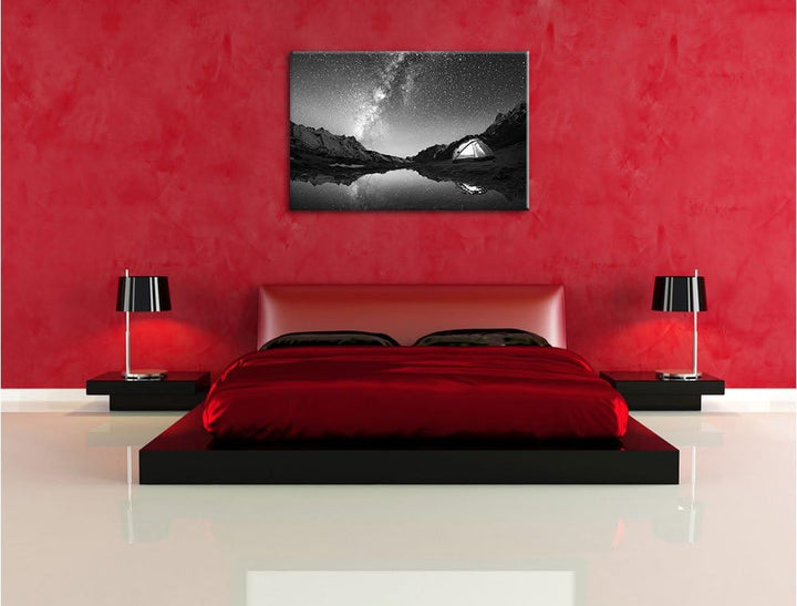 Pixxprint Zelten unter tausenden Sternen als Leinwandbild/Grösse: 100x70 cm/Wandbild/Kunstdruck/fert