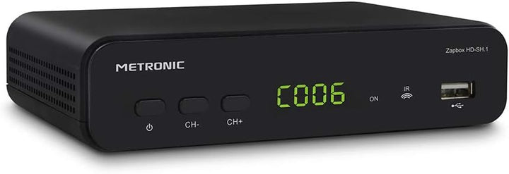 Metronic 441624 Zapbox HD-SH.1 DVB-T2 HEVC Receiver, PVR-Funktion, USB-Buchsen, HDMI, SPDIF, RJ45, F