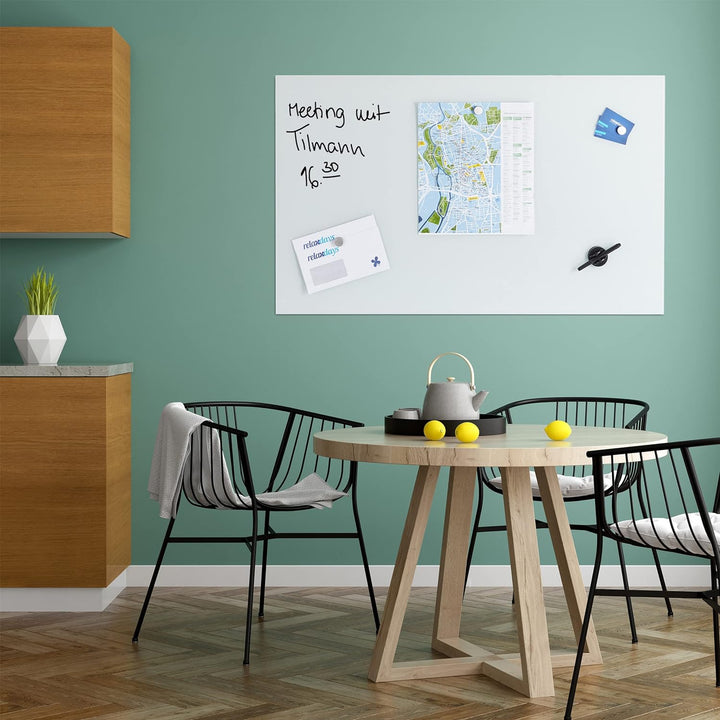 Relaxdays Glas-Magnetboard 100 x 60 cm, beschreibbar, Memoboard, 3 Magneten, Sicherheitsglas, Magnet