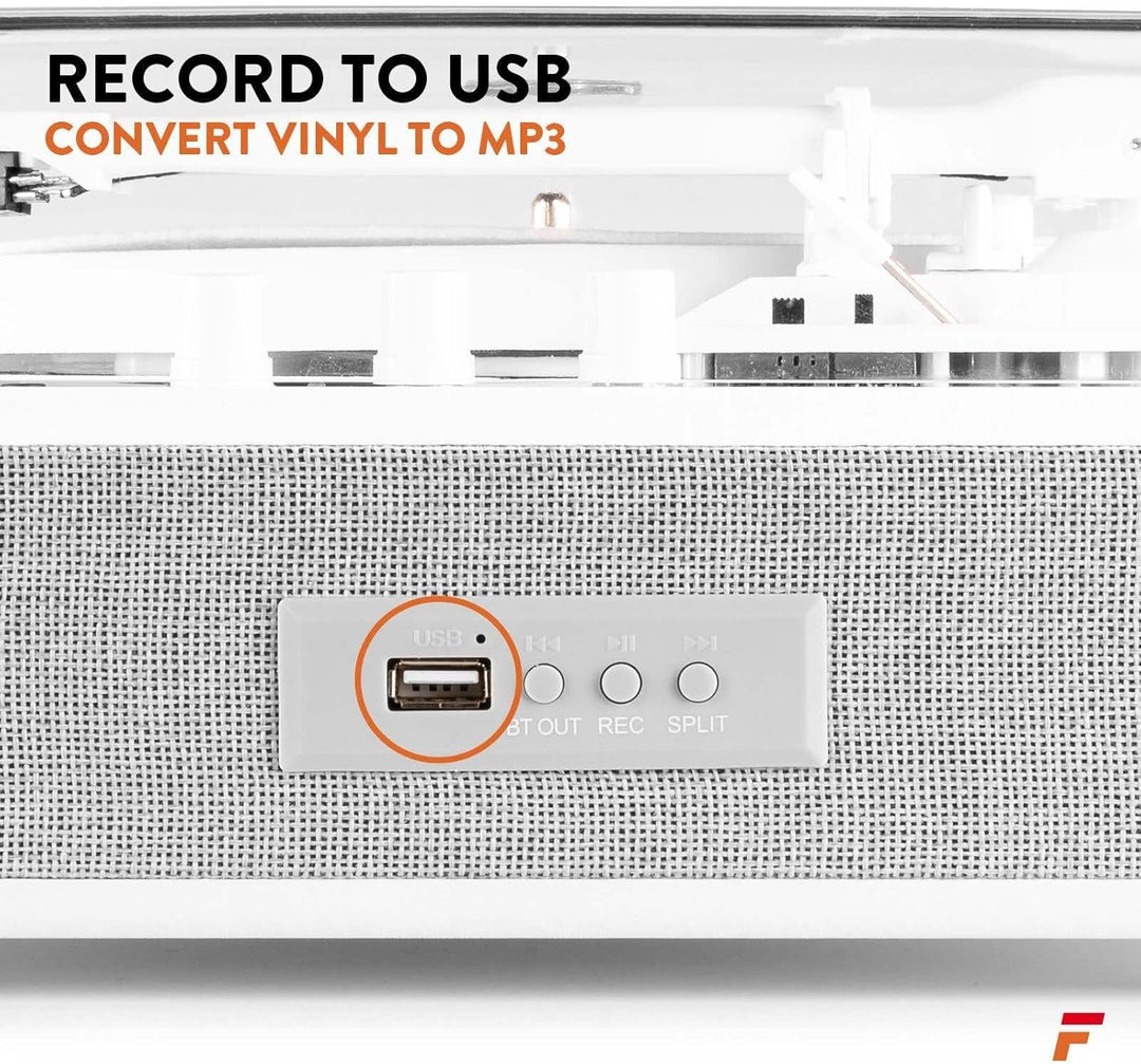 Fenton RP162W Schallplattenspieler Bluetooth Plattenspieler mit Lautsprecher, Pitch Control, MP3, RC