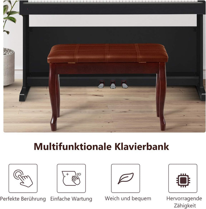 COSTWAY Klavierbank Klavierhocker aus Massivhoz, Pianobank gepolstert, Piano Sitzbank, Keyboardbank