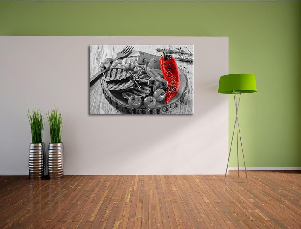 gegrilltes Gemüse auf Baumstammteller schwarz/weiss Format: 100x70 auf Leinwand, XXL riesige Bilder