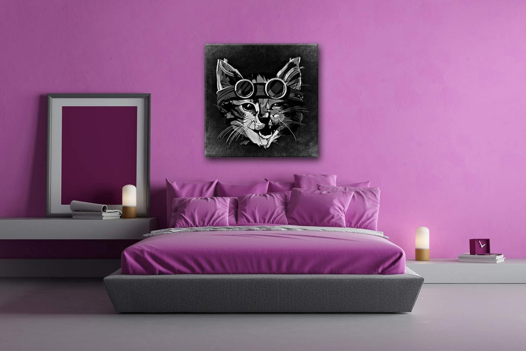 deyoli süsse Katze mit Einer Brille Format: 70x70 Effekt: Schwarz&Weiss als Leinwandbild, Motiv auf