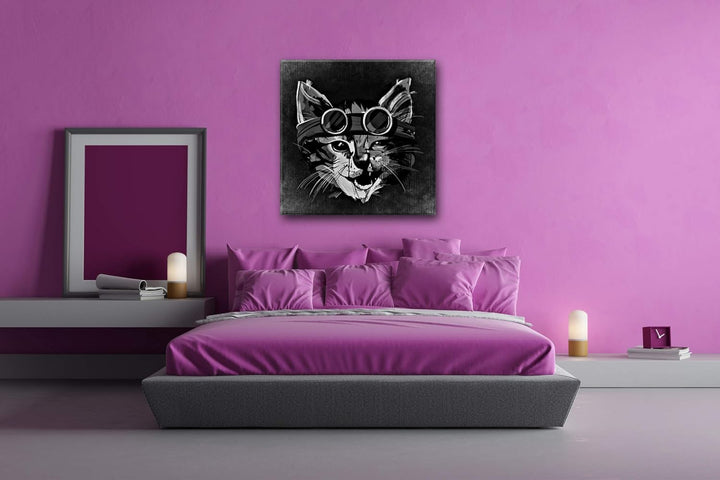 deyoli süsse Katze mit Einer Brille Format: 70x70 Effekt: Schwarz&Weiss als Leinwandbild, Motiv auf
