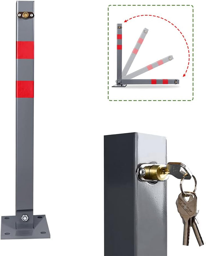 Tubiaz 1 Stück Parkplatzsperre Parkpfosten Klappbar Absperrpfosten mit 3 Schlüssel, Parkplatzsperren