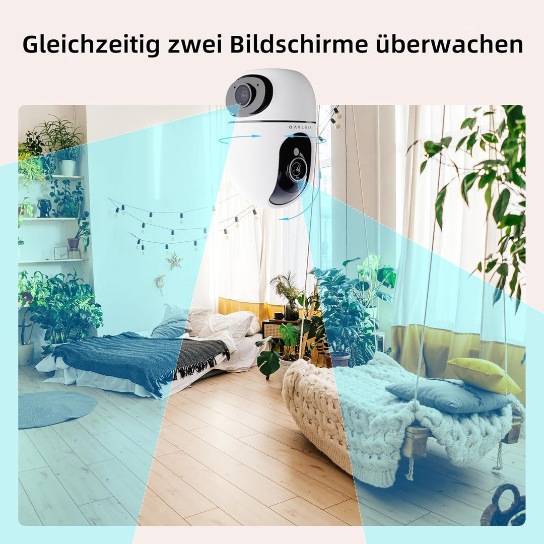 virtavo Überwachungskamera Innen 1080p Kamera Überwachung Innen 360° PTZ WLAN Kamera FHD 2-Wege-Audi