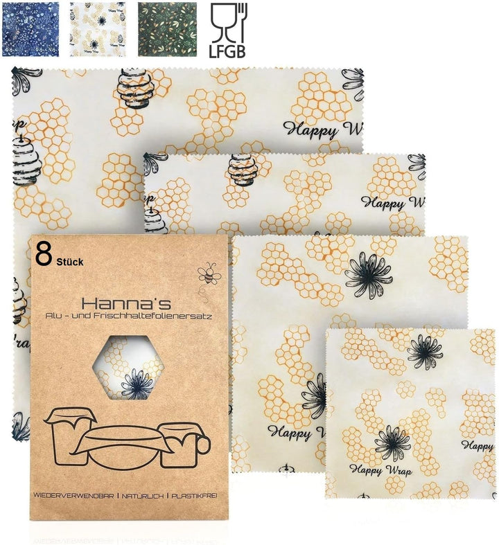 8er Set Bienenwachstücher für Lebensmittel I Beeswax Wrap I Bienenwachstuch I Wachstuch I Wiederverw