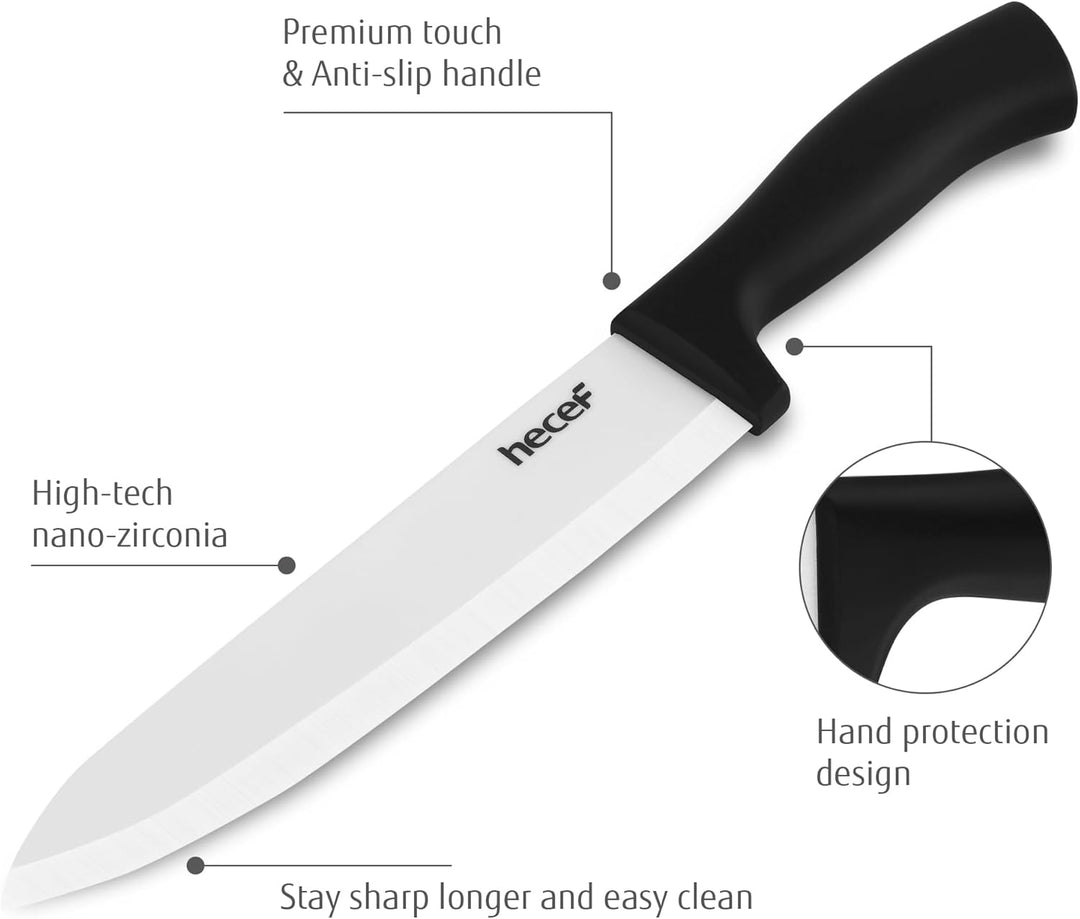 hecef Keramikmesser set 3-teilig mit Messer, Scharf Küchenmesser Set Nie Eingerostet, Keramik 6'' Ko