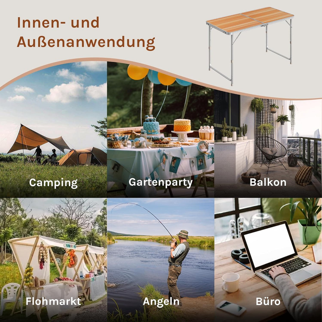 WOLTU Campingtisch Klapptisch Gartentisch Arbeitstisch Balkontisch höhenverstellbar Aluminium MDF He