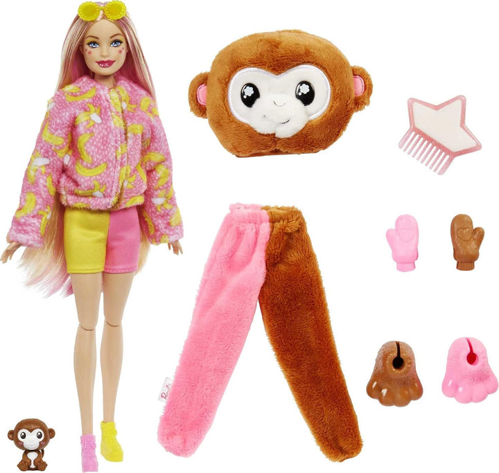 Barbie Cutie Reveal, bewegliche Affenzubehör, 10 Überraschungen, Haustier, wechselnde Farben, inkl.