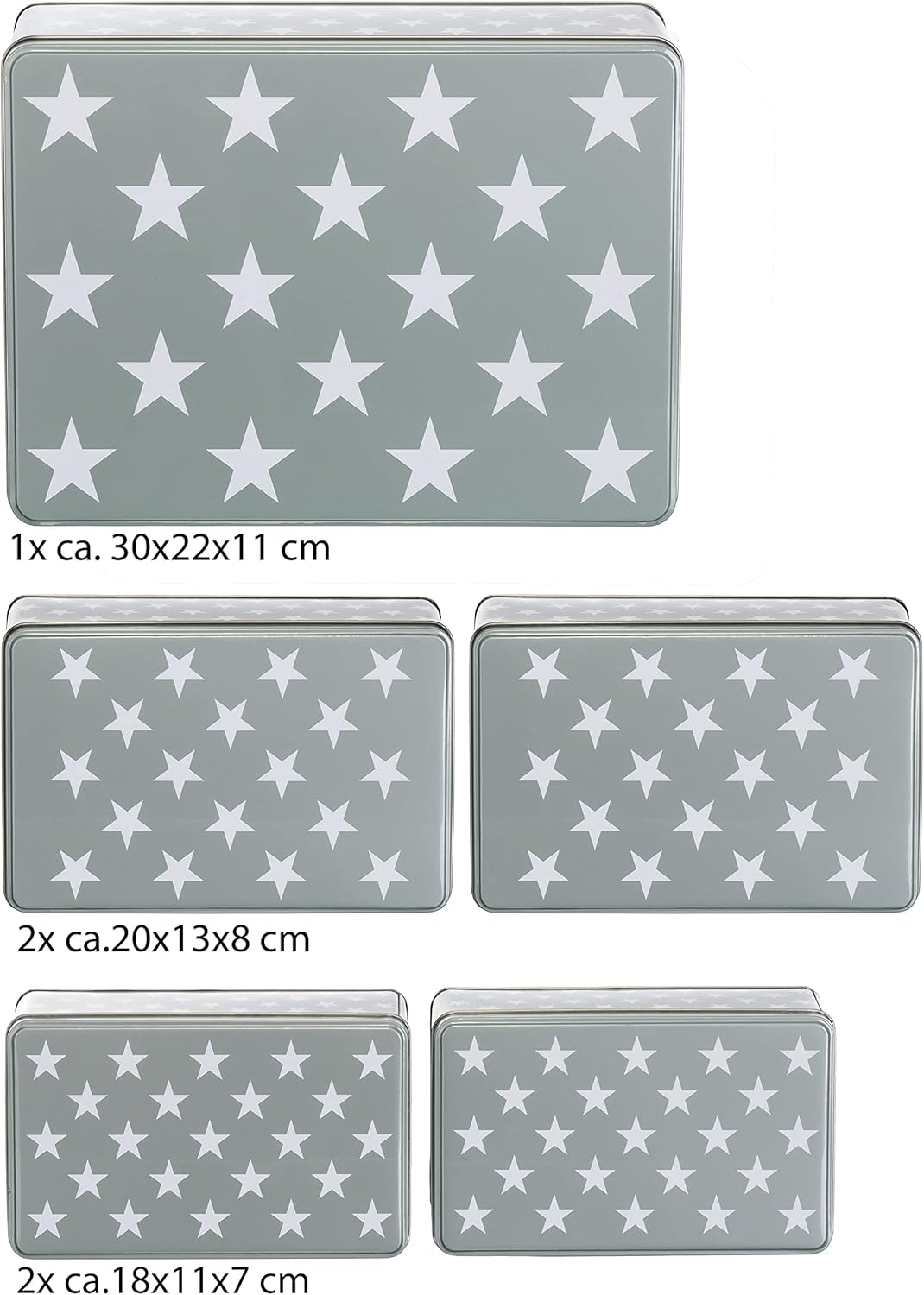 Brandsseller 5er Set Keksdose rechteckig Weihnachtsdose Plätzchendose Gebäckdose Metall Sterne 5er S