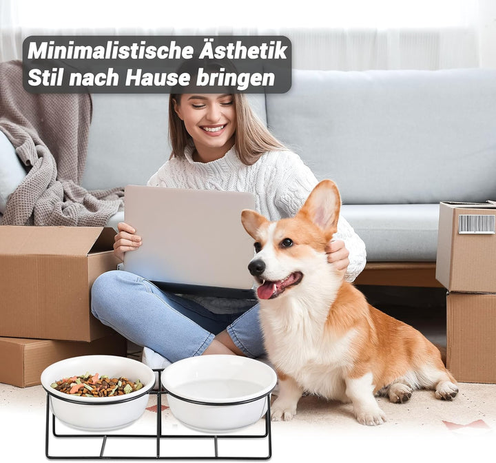 Hundenapf Keramik - Futternapf Hund Katzennapf - Futterstation Hund Katzen Erhöht mit Ständer - Dopp