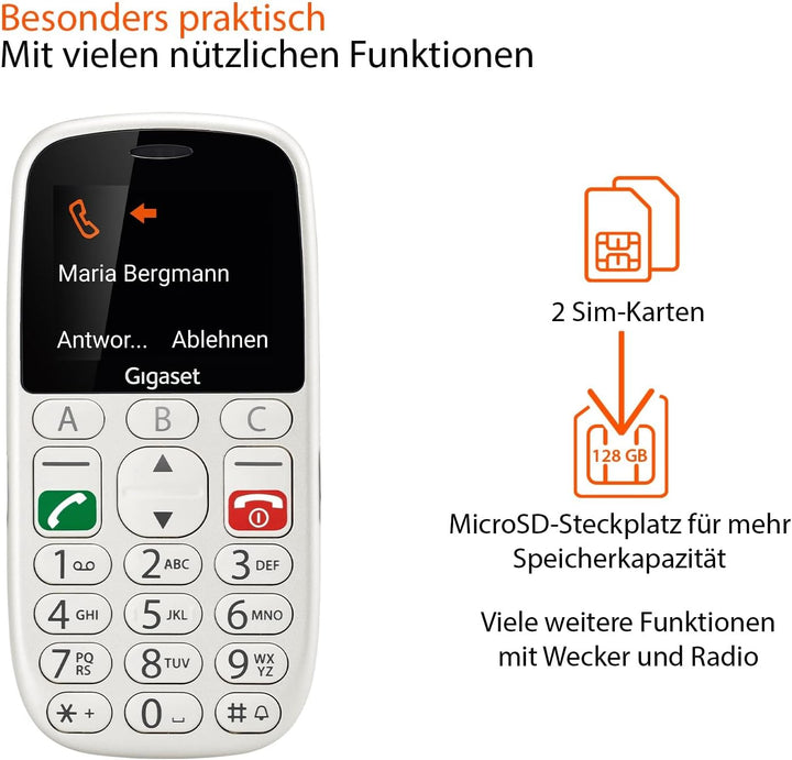 Gigaset GL390 weiss GSM - Senioren Mobiltelefon mit SOS-Notruf-Taste, grossem 2, 2" Farbdisplay - ei