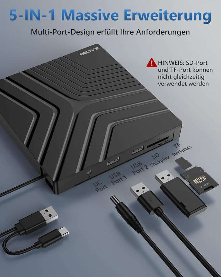 Zacro Externes DVD Laufwerk Extern USB 3.0 USB C CD Laufwerk für Laptop Desktop PC MacBook Externer