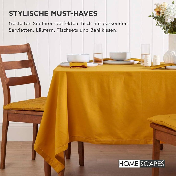 Homescapes 6er Set Stuhlkissen 40 x 40 cm, senfgelb, Sitzkissen mit Bändern und Knopfverschluss, ein