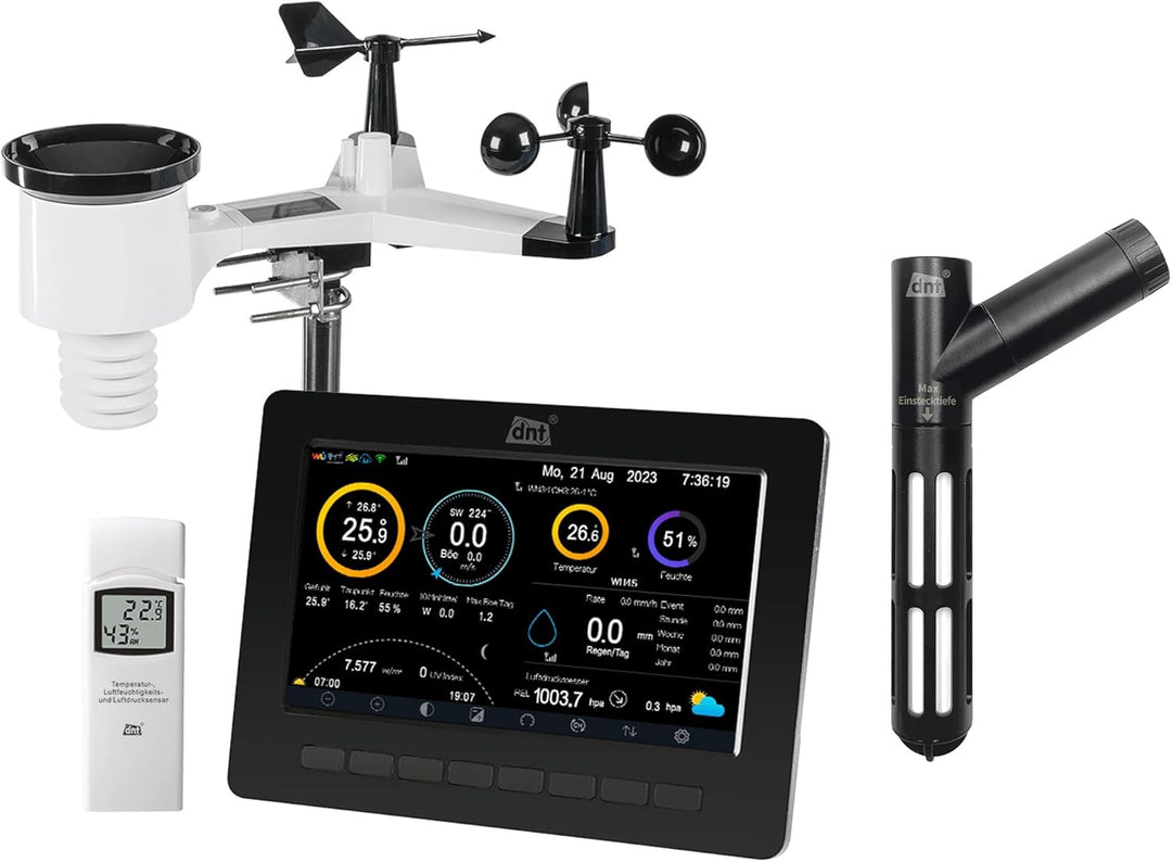 Bundle aus dnt WiFi-Wetterstation WeatherScreen PRO, Wetter- und Raumklima stets unter Kontrolle, Da
