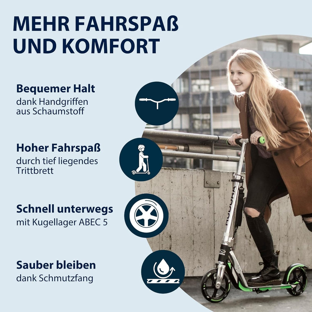 HUDORA BigWheel 205 Scooter - Stabiler Aluminium-Roller - Höhenjustierbarer & zusammenklappbarer Cit