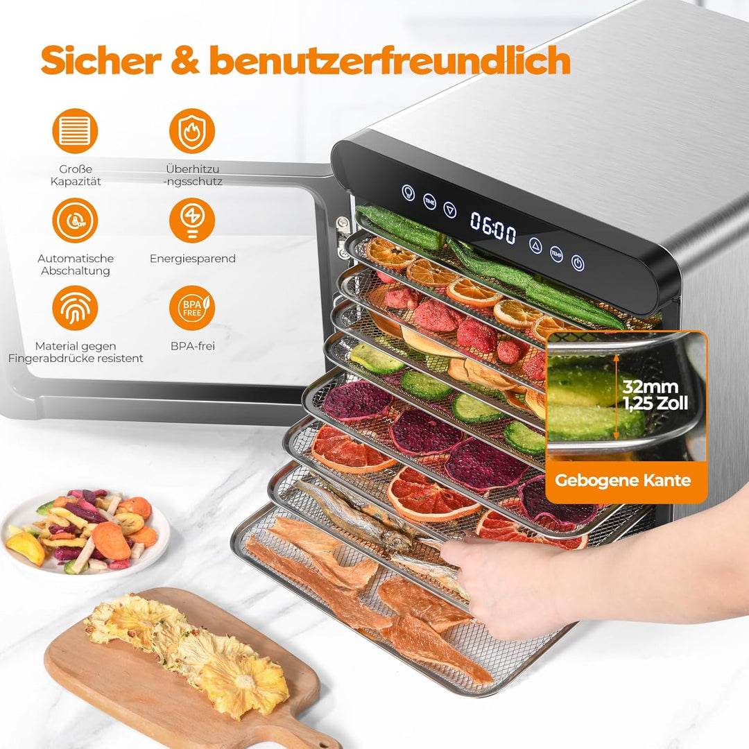 YASHE Edelstahl Dörrautomat mit digitaler Steuerung (Temperatur bis zu 75°C, Timer bis zu 48 Stunden