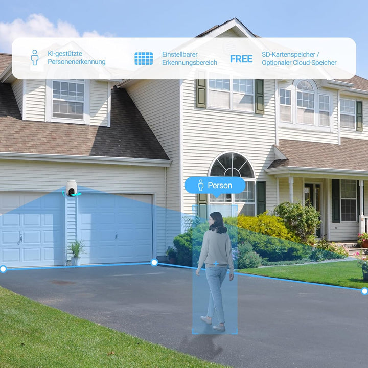 EZVIZ 2MP Überwachungskamera Aussen, WLAN IP Kamera mit 360° Abdeckung und Zwei-Wege-Audio, Personen