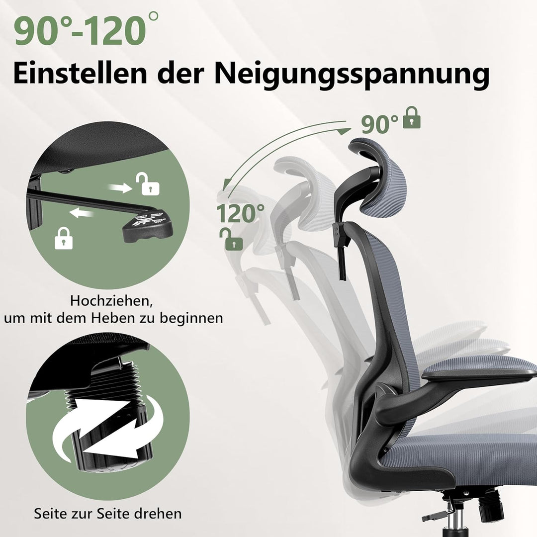 FelixKing Ergonomischer Bürostuhl, Computerstuhl, verstellbare Lendenwirbelstütze, 3D-Kopfstütze und