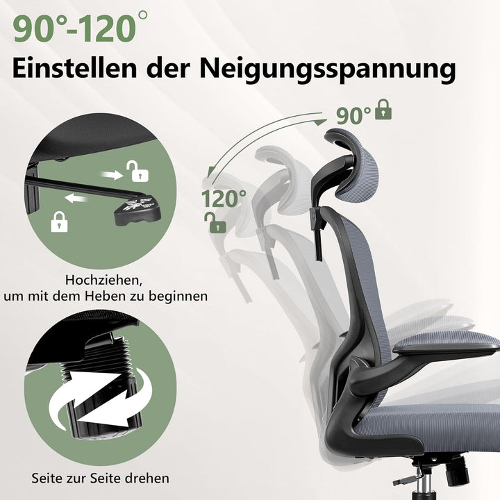 FelixKing Ergonomischer Bürostuhl, Computerstuhl, verstellbare Lendenwirbelstütze, 3D-Kopfstütze und