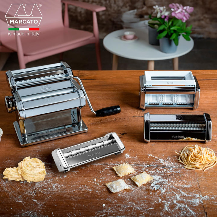Marcato Multipast, Pastamaschinen-Set, verchromter Stahl, verschiedene Nudelformate, 20 x 20 x 15 cm