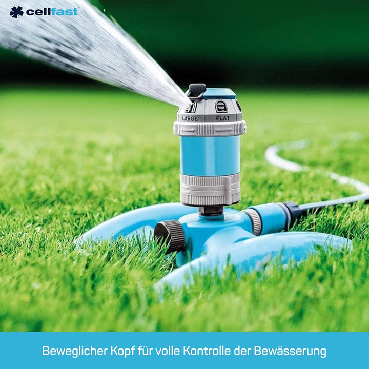 Cellfast Sektorenregner Power тт IDEAL™, 6-Funktion-Regner auf Ständer, Bewässerungsfläche beträgt 3