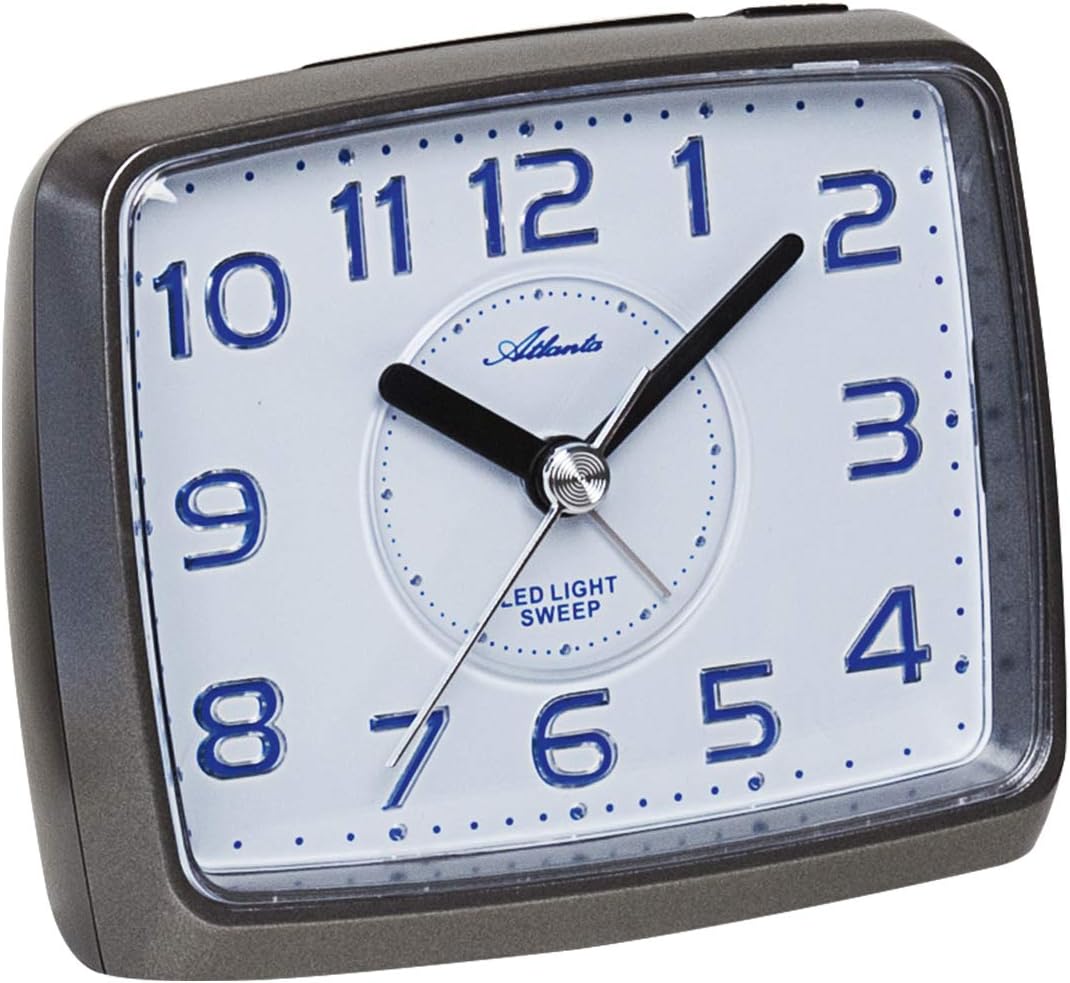 Atlanta Wecker ohne Ticken mit LED Spot-Licht Analog Quarz Grau - 1979-4
