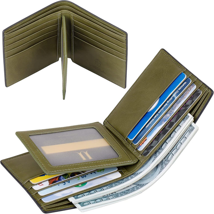 VISOUL Leder Geldbörse Herren mit ID-Fenster & RFID Schutz I Echtleder Geldbeutel für Männer I Porte