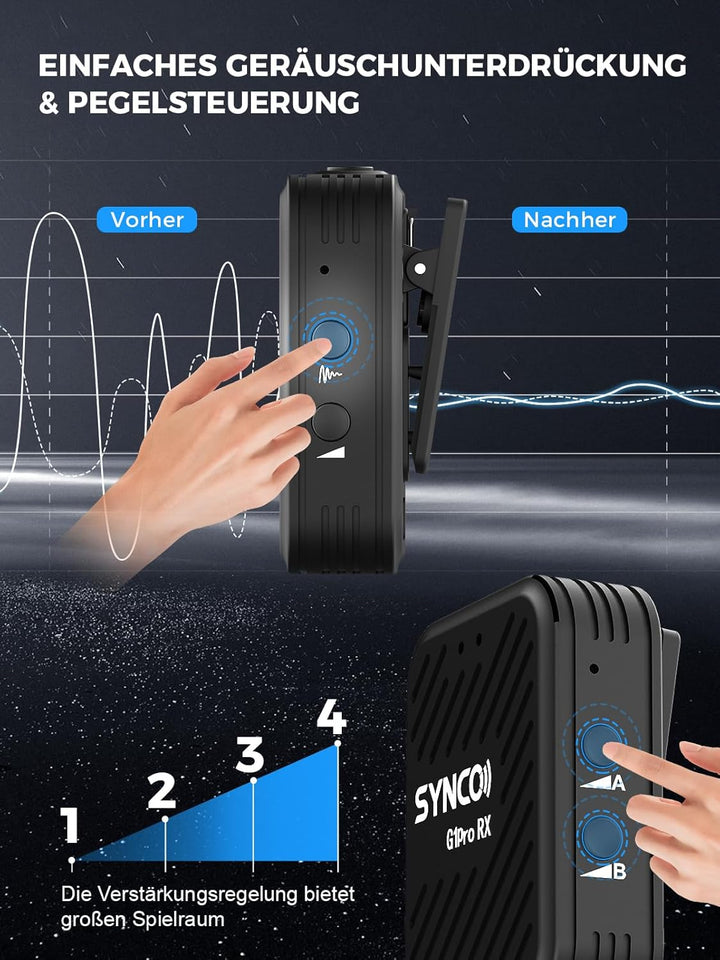 SYNCO Lavalier Mikrofon Wireless G1(A2) Pro, Ansteckmikrofon Dual Pack mit Ladegehäuse Rauschunterdr