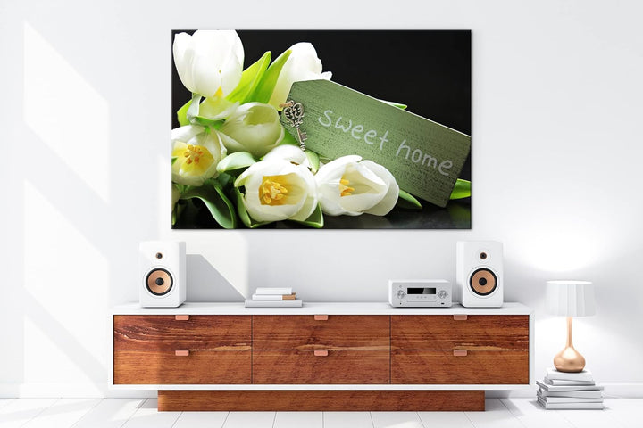 deyoli Tulpen Sweet Home Format: 80x60 als Leinwand, Motiv fertig gerahmt auf Echtholzrahmen, Hochwe