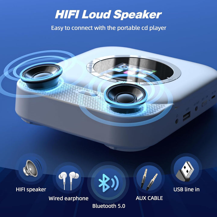 Arafuna Tragbarer CD-Player mit Bluetooth-Empfänger und Sender, tragbarer CD-Player mit HiFi-Lautspr