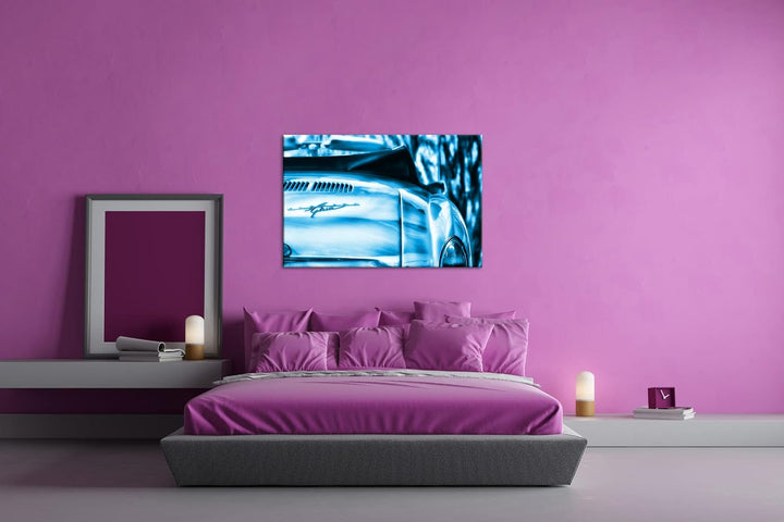 deyoli goldenes Auto Format 80x60 Effekt: Monocrome Blau als Leinwandbild, Motiv fertig gerahmt auf