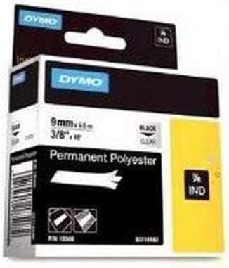 Dymo Rhino Band Industrie Polyesteretiketten, 9 mm x 5.5 m, schwarz/transparent schwarz auf transpar