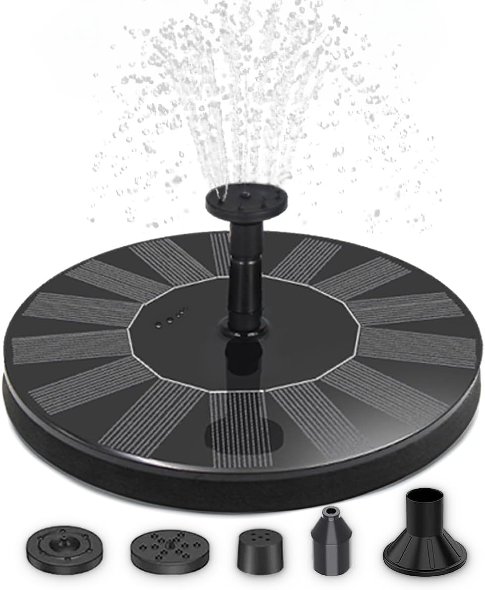 Solarbrunnen Wasser-Fontäne für draussen - 16 cm Schwimmende Solar Wasserpumpe mit 5 wechselbaren Au