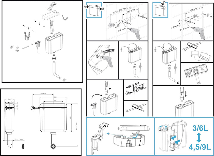 Cornat Spülkasten TRITON, weiss / Zweimengenspülung / Toilettenspülung / Aufputzspülkasten / Toilett