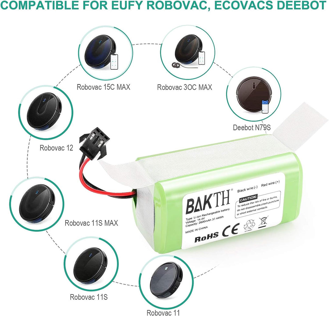 BAKTH 2600mAh 14.4V Ersatzakku für Ecovacs Deebot N79 N79S DN622, Kompatibel mit Eufy RoboVac 11, 11