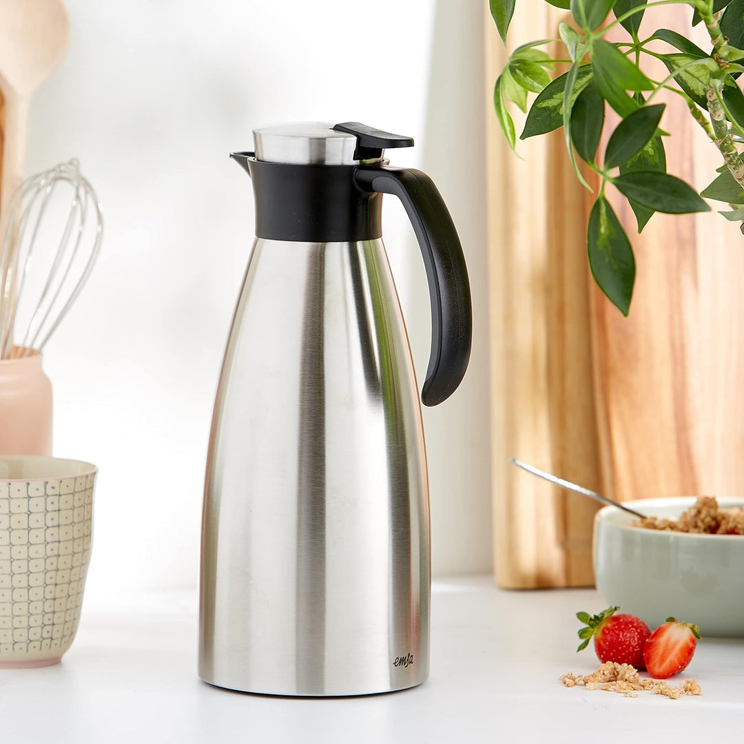 Emsa 514499 Isolierkanne |1,5 Liter | Quick Tip Verschluss, Soft Grip | Edelstahl | schwarz 1.5 L Sc