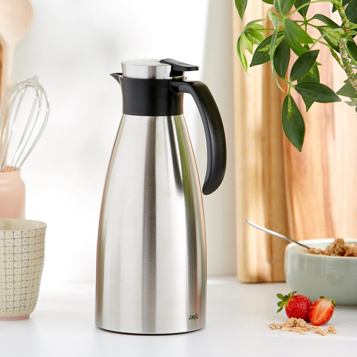 Emsa 514499 Isolierkanne |1,5 Liter | Quick Tip Verschluss, Soft Grip | Edelstahl | schwarz 1.5 L Sc
