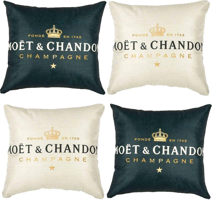 AIFEEC Kissenbezug für Champagner und Schwarz, 45 x 45 cm, 4 Stück, Baumwolle, Leinen, einfarbig, So
