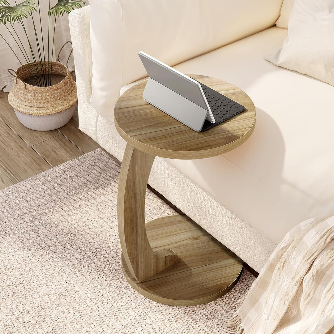 WOLTU Beistelltisch C Form, Couchtisch rund, Sofatisch Kaffeetisch Wohnzimmertisch Abstelltisch, Kle