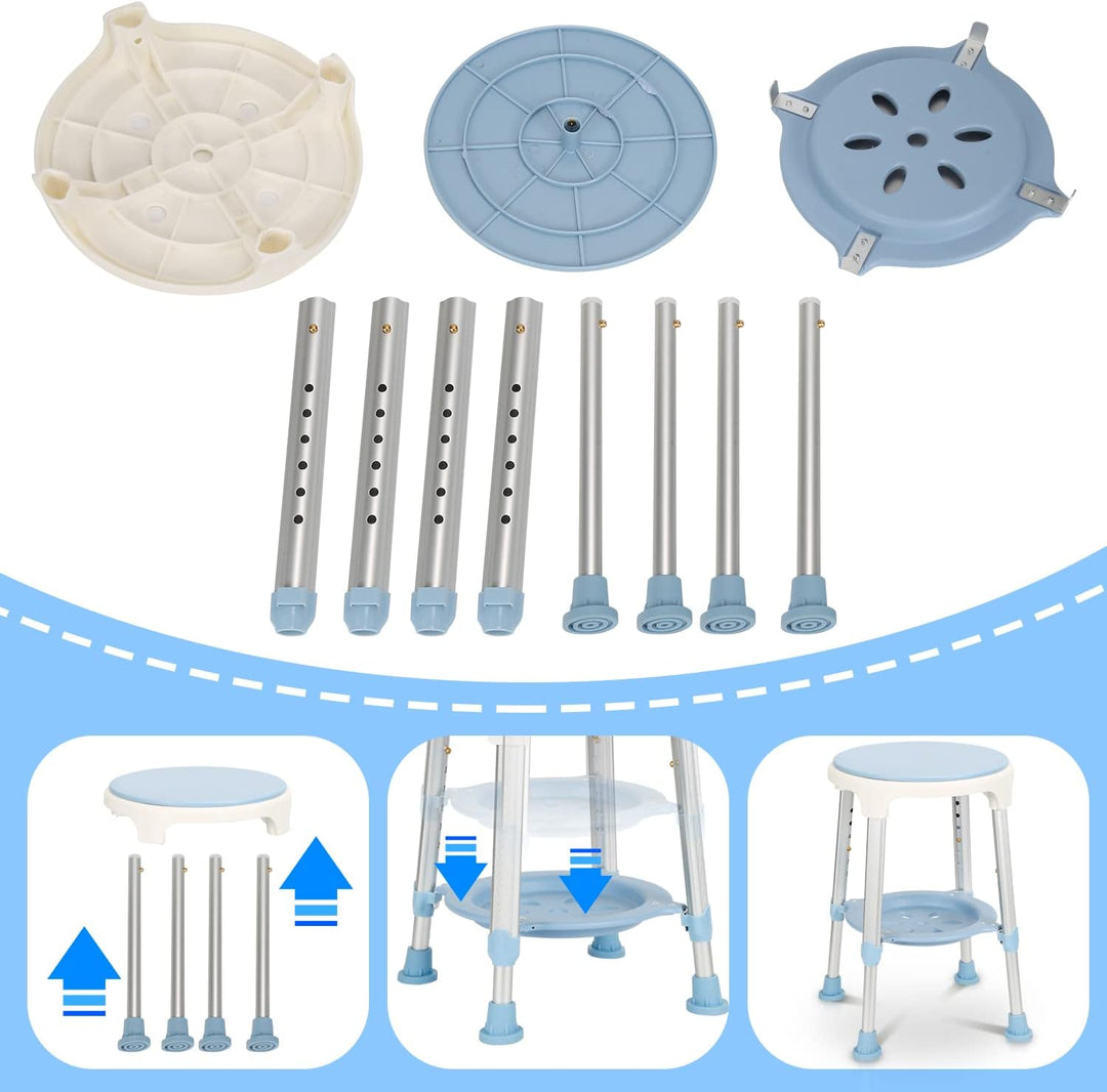 Ansobea Duschhocker für senioren 360°Drehbar Badhocker mit stauraum höhenverstellbar 42-54 cm Duschs