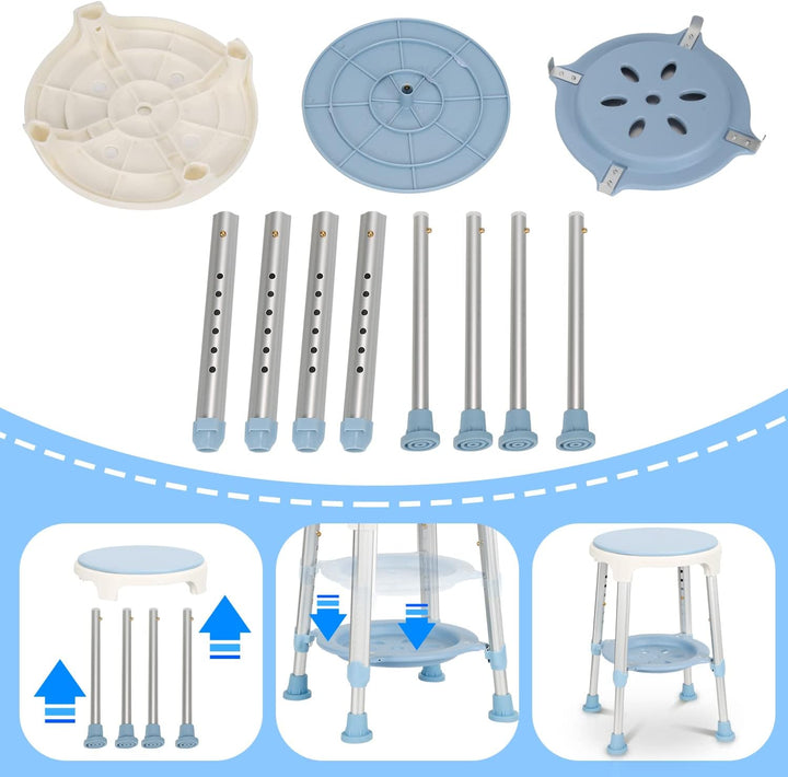 Ansobea Duschhocker für senioren 360°Drehbar Badhocker mit stauraum höhenverstellbar 42-54 cm Duschs