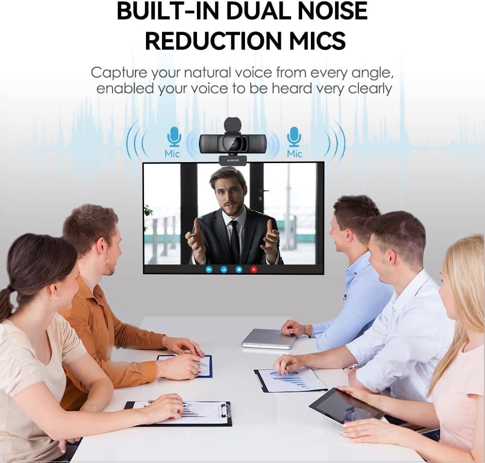 AUSDOM Webcam, Autofokus Webcam mit Mikrofon, Privatsphäre, Plug and Play USB Computer Web Kamera fü