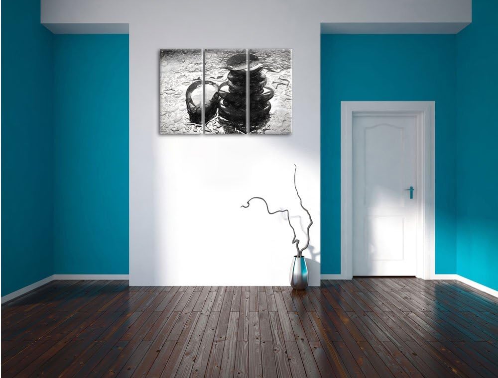 Pixxprint Zensteinturm im Regen als Leinwandbild/Grösse: 3 Teilig (120x80) cm/Wandbild/Kunstdruck/fe