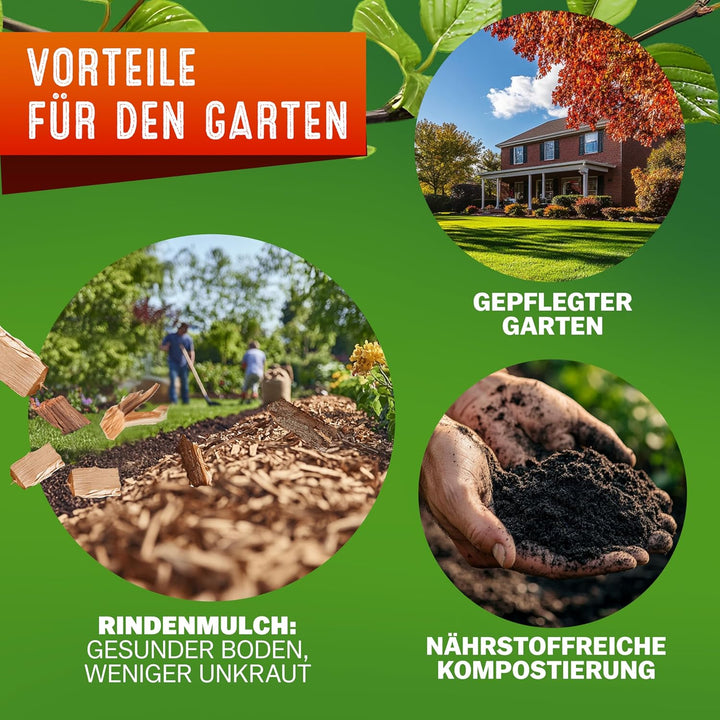 Gardebruk® Leisehäcksler 3100 W max. 44 mm Aststärke Elektrisch 2 x 60 L Auffangbeutel Gartenhäcksle
