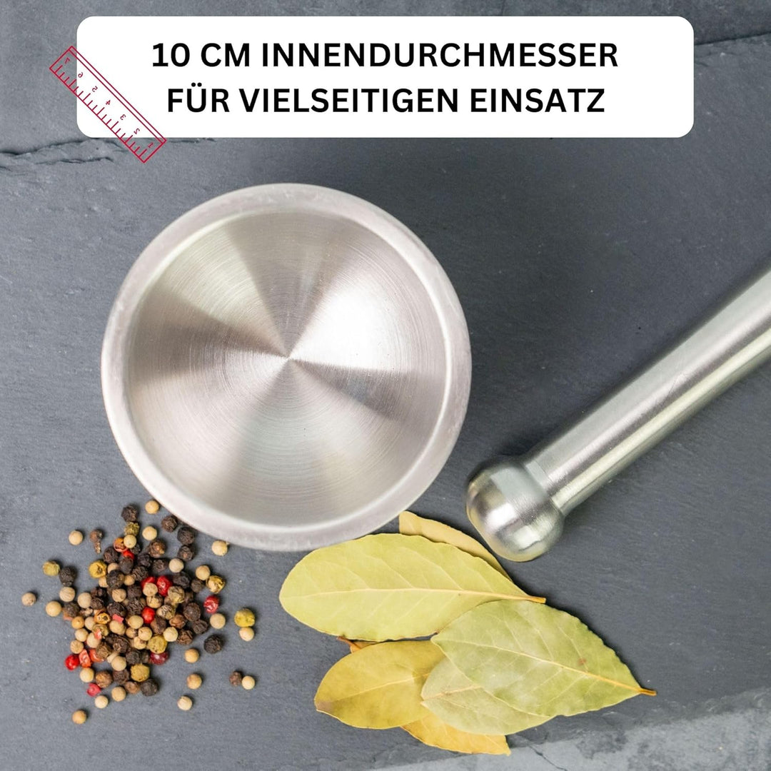 Westmark Mörser mit Deckel, Durchmesser: 10 cm, Gewicht: 0,8 kg, Mit Stössel, Rostfreier Edelstahl/K