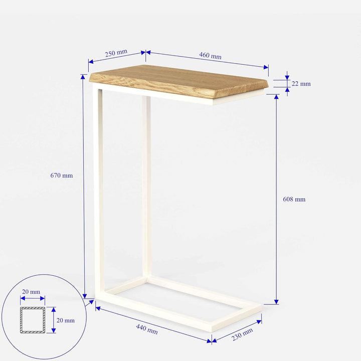 BestLoft® Beistelltisch San Jose Laptoptisch (Gestell weiss+Platte hell MIT Baumkante), Gestell Weis