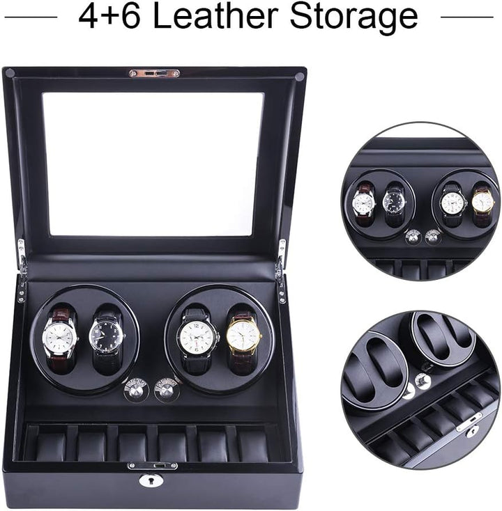 XTELARY Automatischer Uhrenbeweger für 8 Uhren mit 9 flexiblen Aufbewahrungsfächern, Uhrenbeweger me
