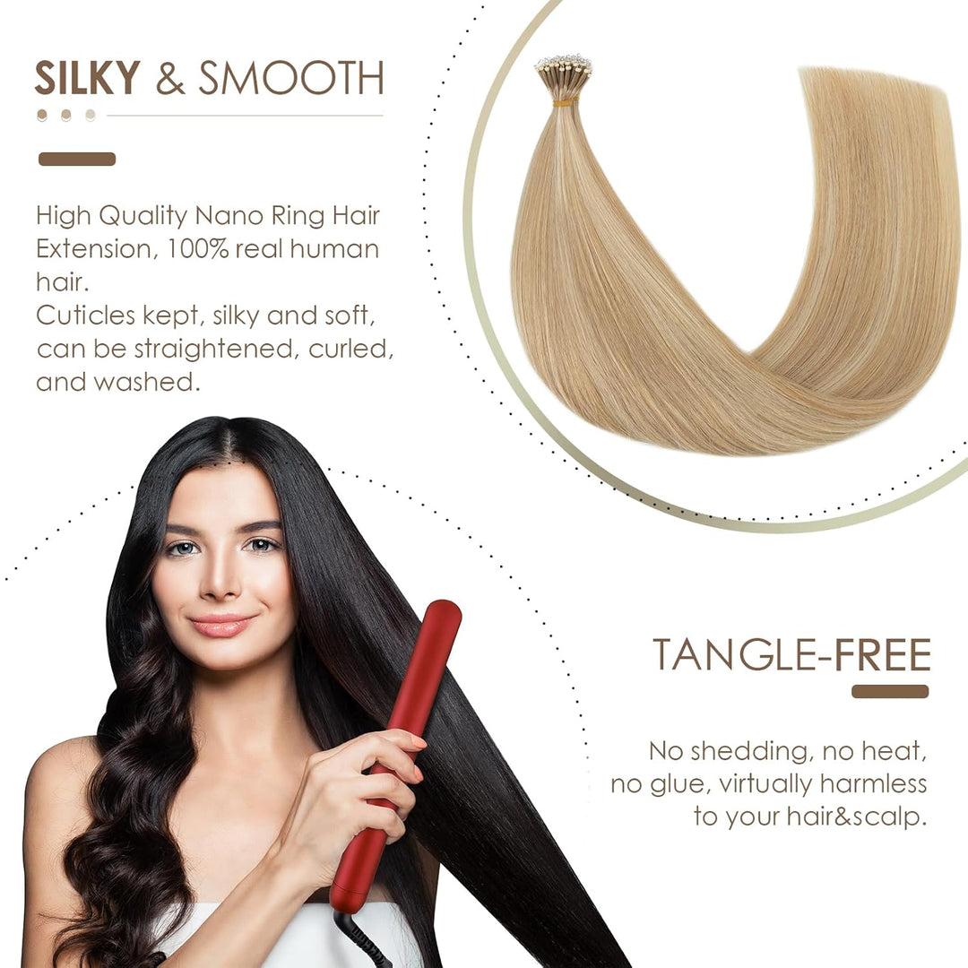 Silk-co Haarteile Echthaar Nanoring Extensions Loop Haarverlängerung 100% Human Hair Weich Natürlich